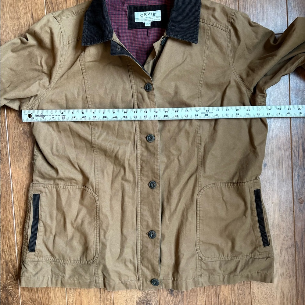 Womens Orvis Tan Canvas Field Chore Coat Jacket with Brown Corduroy Trim Size XL - Picture 7 of 12